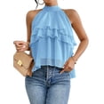 thumbnail image 1 of Women's Layered Ruffle Hem Sleeveless Halter Chiffon Blouse Flowy Tank Tops S, 1 of 10