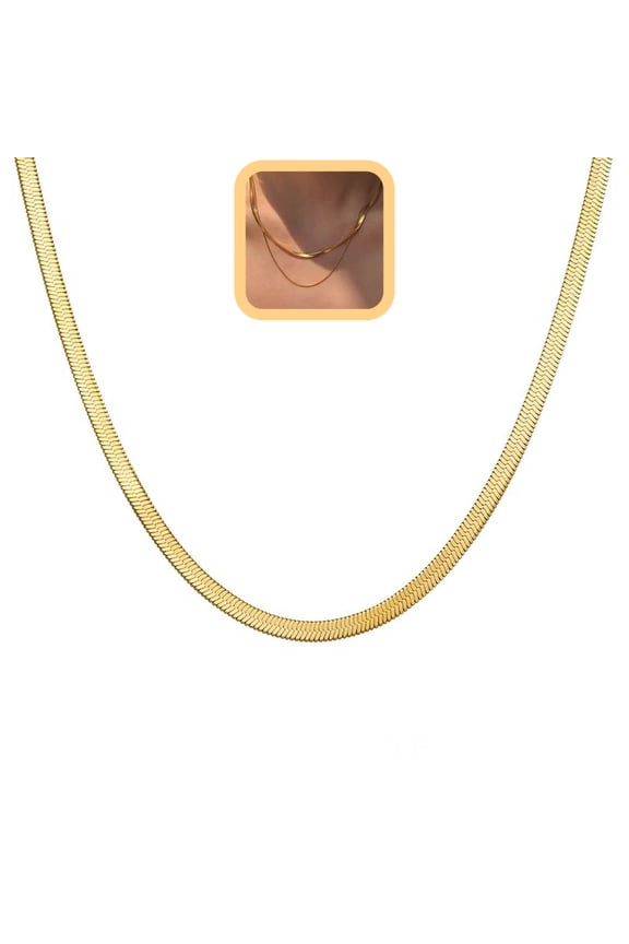 Women’s Layered Stackable Choker Necklace, 14K Gold Plated Herringbone Snake Cuban Rope Chain, Waterproof Dainty Layering Fashion Jewelry
