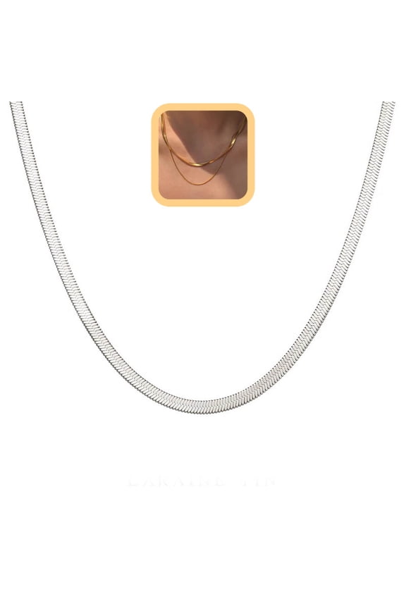 Women’s Layered Stackable Choker Necklace, 14K Gold Plated Herringbone Snake Cuban Rope Chain, Waterproof Dainty Layering Fashion Jewelry