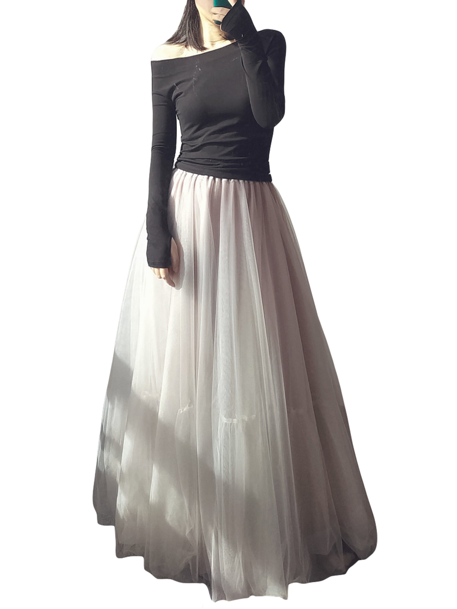 A-Line Tulle Skirts | Modest Multi Layer Tulle Skirt Black / L