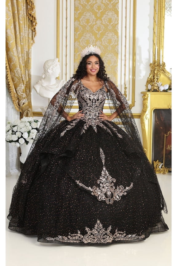 Women's Layla K Black And Gold Quinceanera Dress Glitter Ball Gown LK218 18