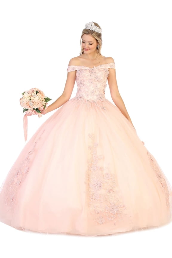 Women's Layla K LK136 Embroidered Off The Shoulder Quinceanera Ball Gown Blush Pink 18