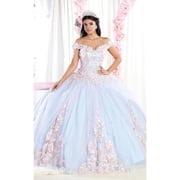 Womens Layla K LK160 Floral Embroidered Glitter Sweet 16 Quince Ball Gown Dress Pink And Baby Blue 12 PINK/BABY
