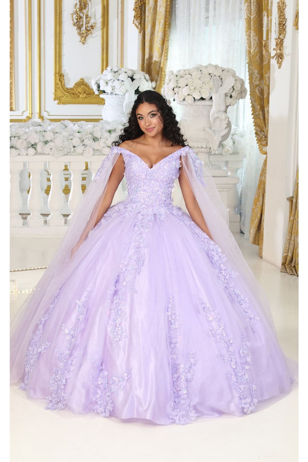 Layla K LK198 Off Shoulder Light Up Floral Quince Ball Gown