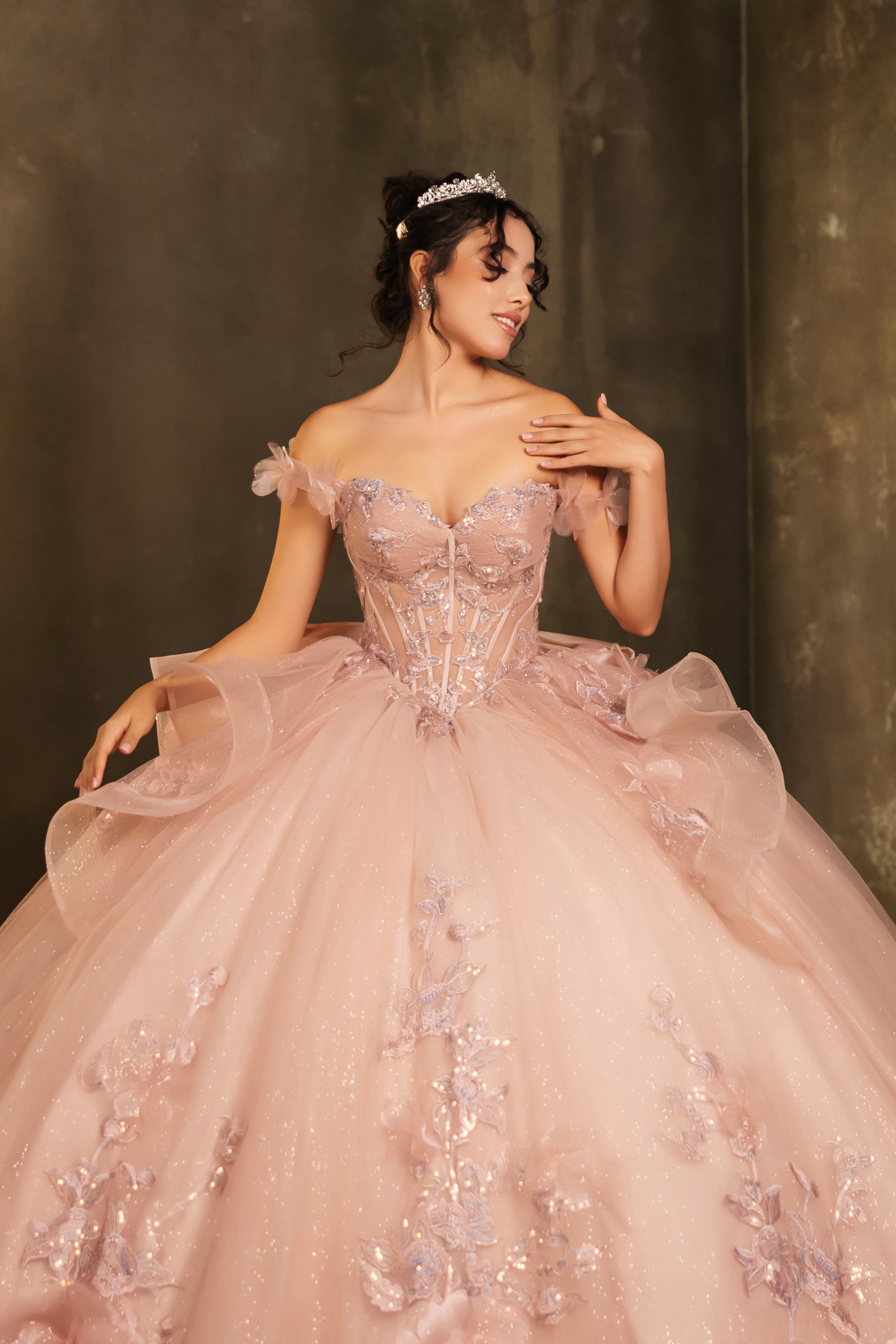 15 dresses rose gold Rose Gold Sparkly Ball Gown Off Shoulder Dress Lisposa