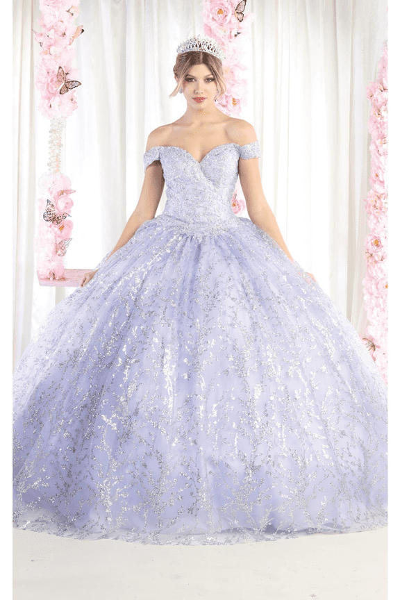 Women's Layla K Lk183 Off Shoulder Corset Quinceanera Glitter Ball Gown Black Size 14