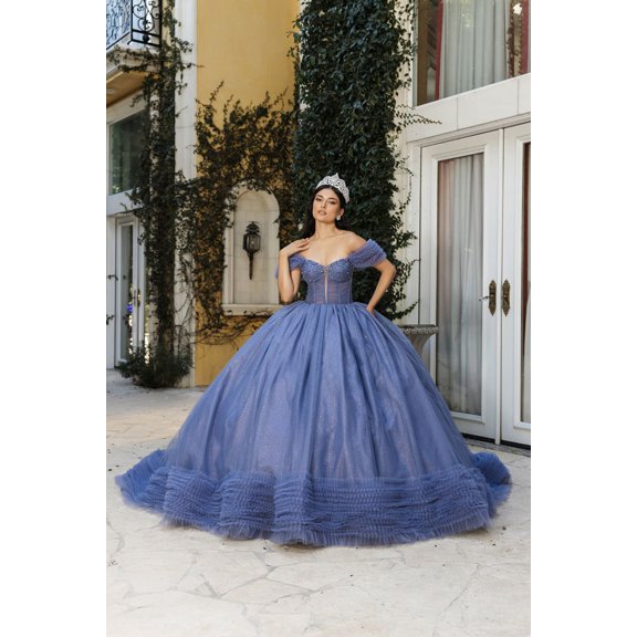 Women's Layla K Masquerade Ball Gown Ruffle Short Sleeves Gala Dress LK266 Dustyblue 10