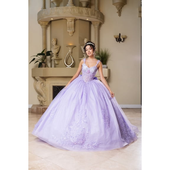 Women's Layla K Quinceanera Dress Corset Pleated Embroidered Ball Gown LK269 Lilac Lavender 10