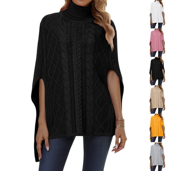 Women's Lazy Style Loose Long Sleeve High Neck Solid Color Knitted Shawl Sweater, Cozy and Versatile, Perfect for Homewear and Winter Outings,Gray,XL