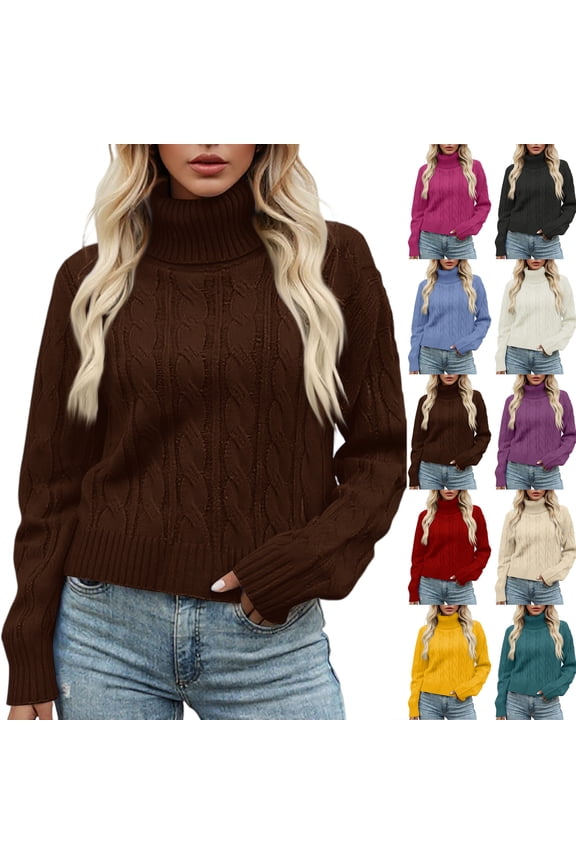 Women's Lazy Style Loose Short Long-sleeved Cable Knit Sweater for Fall and Winter, Cozy and Comfortable, Perfect for Relaxing,Blue,Size S