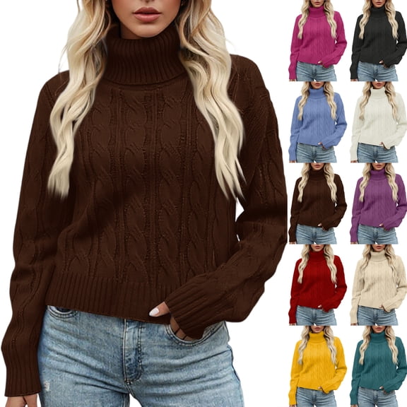Women's Lazy Style Loose Short Long-sleeved Cable Knit Sweater for Fall and Winter, Cozy and Comfortable, Perfect for Relaxing,Purple,Size M