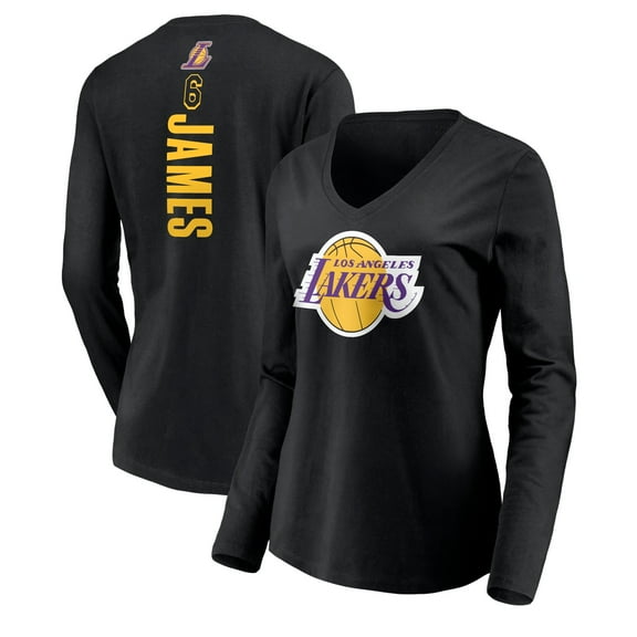 Women's LeBron James Black Los Angeles Lakers #6 Playmaker Name & Number Long Sleeve V-Neck T-Shirt