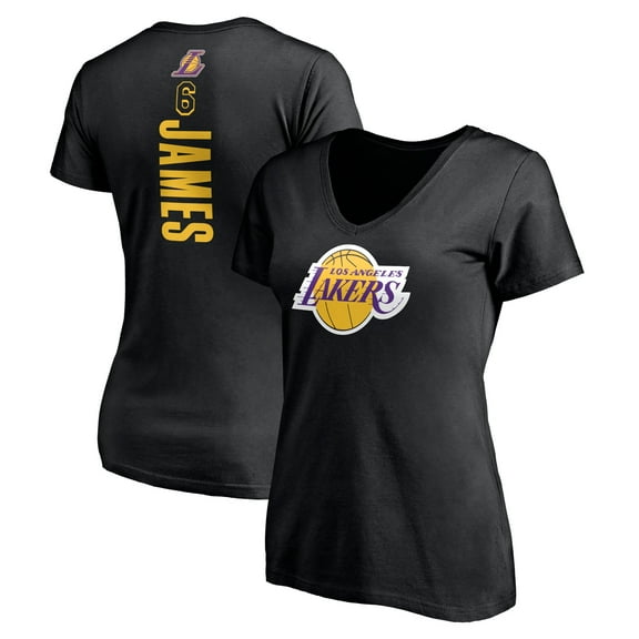 Women's LeBron James Black Los Angeles Lakers #6 Playmaker Name & Number V-Neck T-Shirt