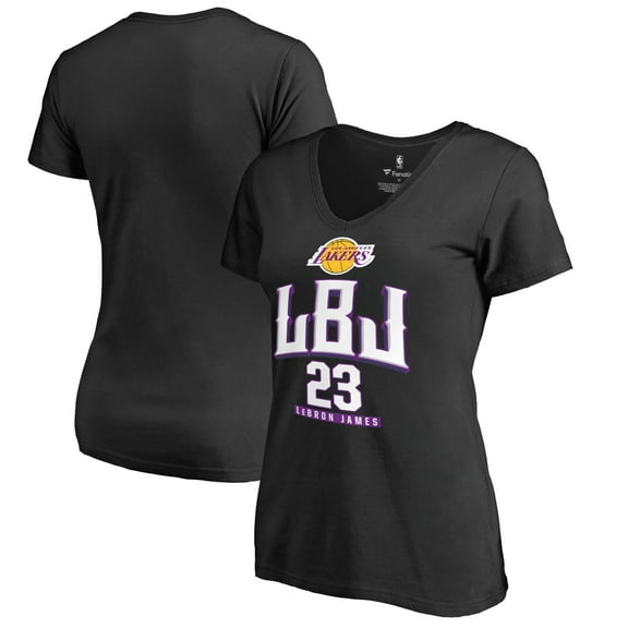 Women's LeBron James Black Los Angeles Lakers Hometown Collection LBJ V-Neck T-Shirt