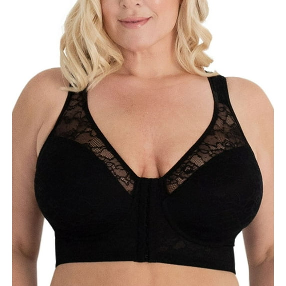 Women's Leading Lady 5230 Lace Covered Wirefree Posture Back Bra (Black 34DDD)