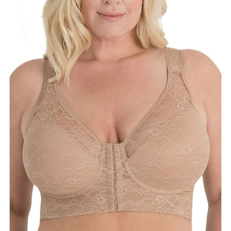 Women's Leading Lady 5230 Lace Covered Wirefree Posture Back Bra (Warm  Taupe 44DDD) 
