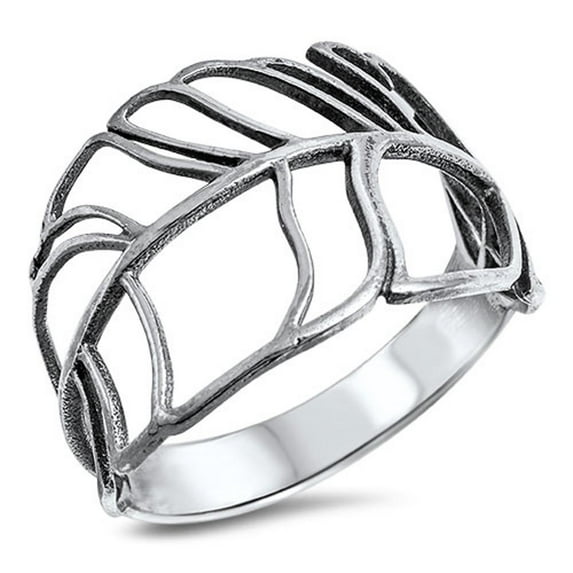 Women's Leaf Cutout Open Ring .925 Sterling Silver Band Jewelry Female Male Unisex Size 5