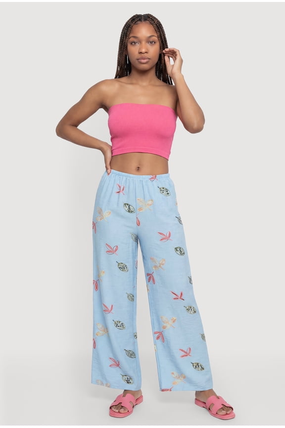 Women's Leaf Patterned Wide Leg Pants