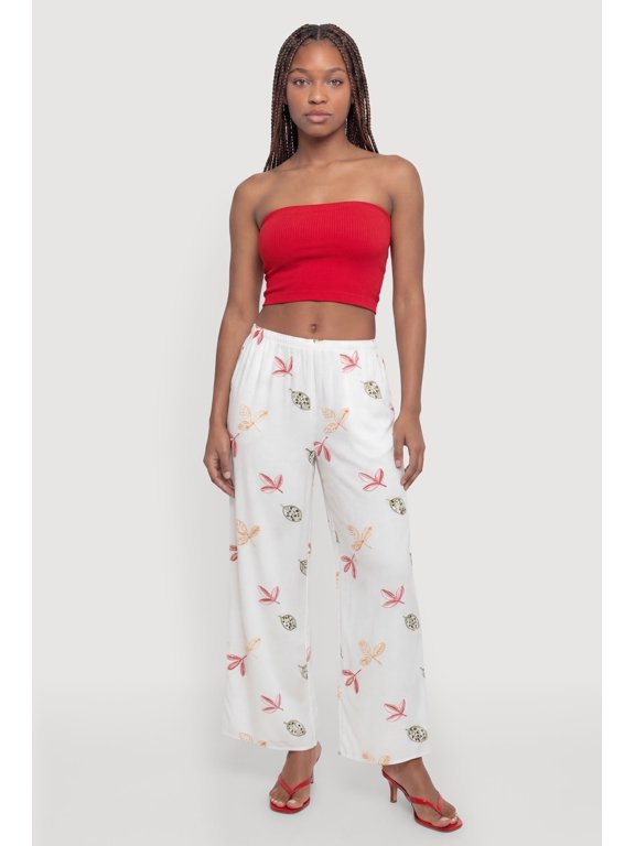 Women's Leaf Patterned Wide Leg Pants