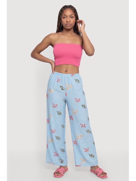 Women's Leaf Patterned Wide Leg Pants