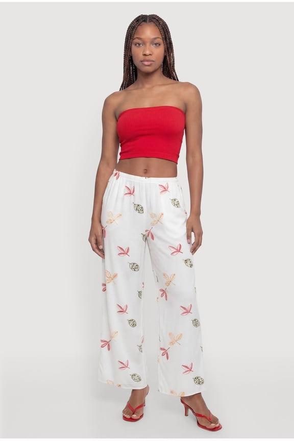 Women's Leaf Patterned Wide Leg Pants