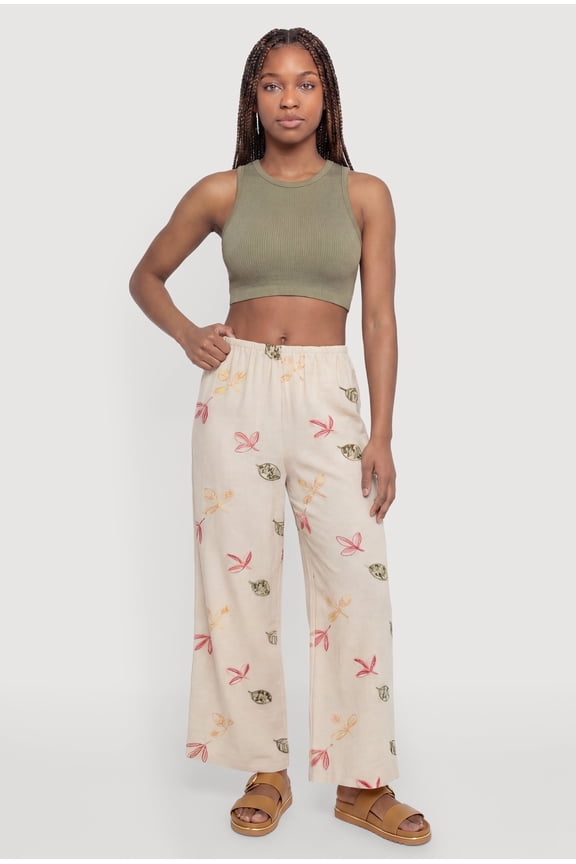 Women's Leaf Patterned Wide Leg Pants