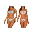thumbnail image 1 of Women's Mother's Day Leaf Print Colorful Bikini Combination Sets 2 Piece Lace Up Bandeau Bathing Suit Swimsuit Swimwear Medium Red, Green, 1 of 5