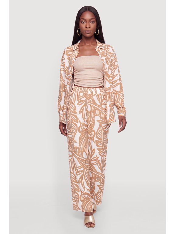 Women's Leaf Print Crepe Knit Pull On Pants