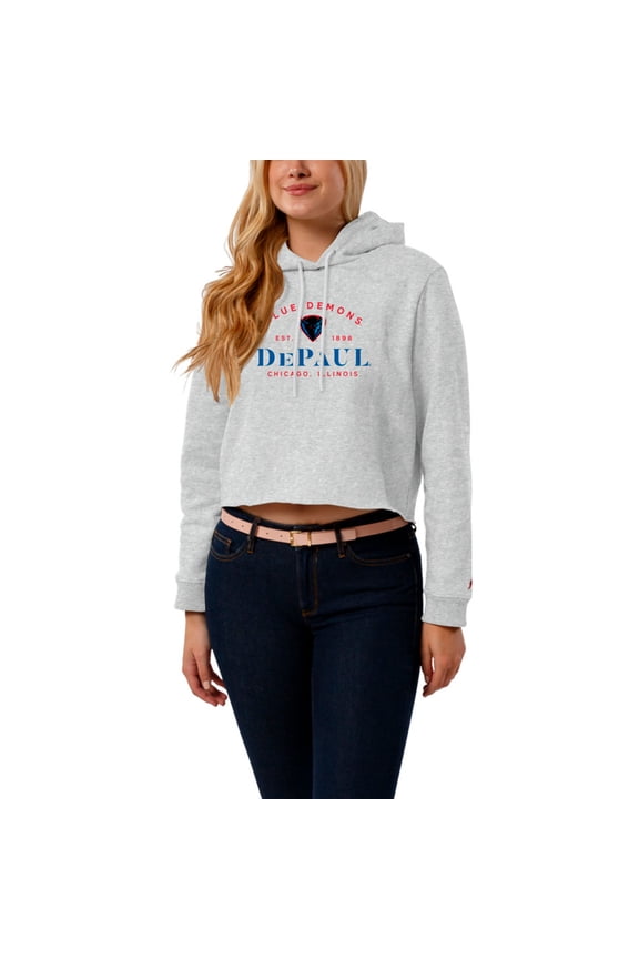 Women's League Collegiate Wear  Ash DePaul Blue Demons 1636 Cropped Pullover Hoodie
