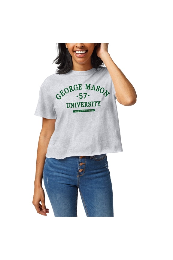 Women's League Collegiate Wear Ash George Mason Patriots Wordmark Clothesline Cropped T-Shirt