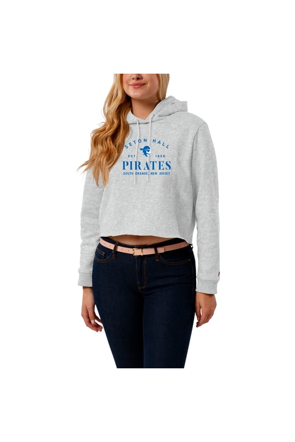 Women's League Collegiate Wear Ash Seton Hall Pirates 1636 Cropped Pullover Hoodie