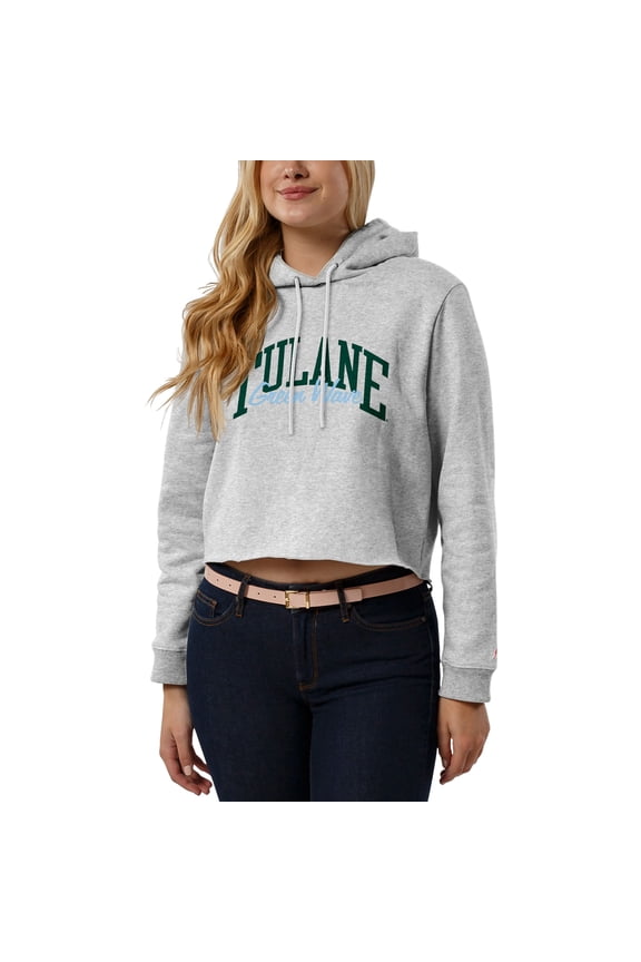 Women's League Collegiate Wear Ash Tulane Green Wave Cropped Pullover Hoodie