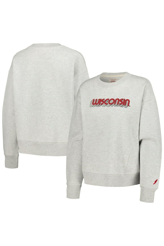 Women's League Collegiate Wear Ash Wisconsin Badgers Boxy Pullover Sweatshirt