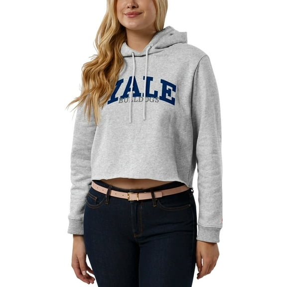 Women's League Collegiate Wear Ash Yale Bulldogs Cropped Pullover Hoodie