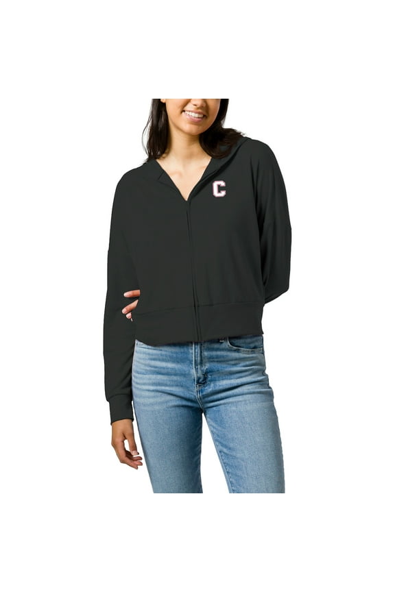 Women's League Collegiate Wear  Black Cornell Big Red All Day Midi Full-Zip Cropped Hoodie