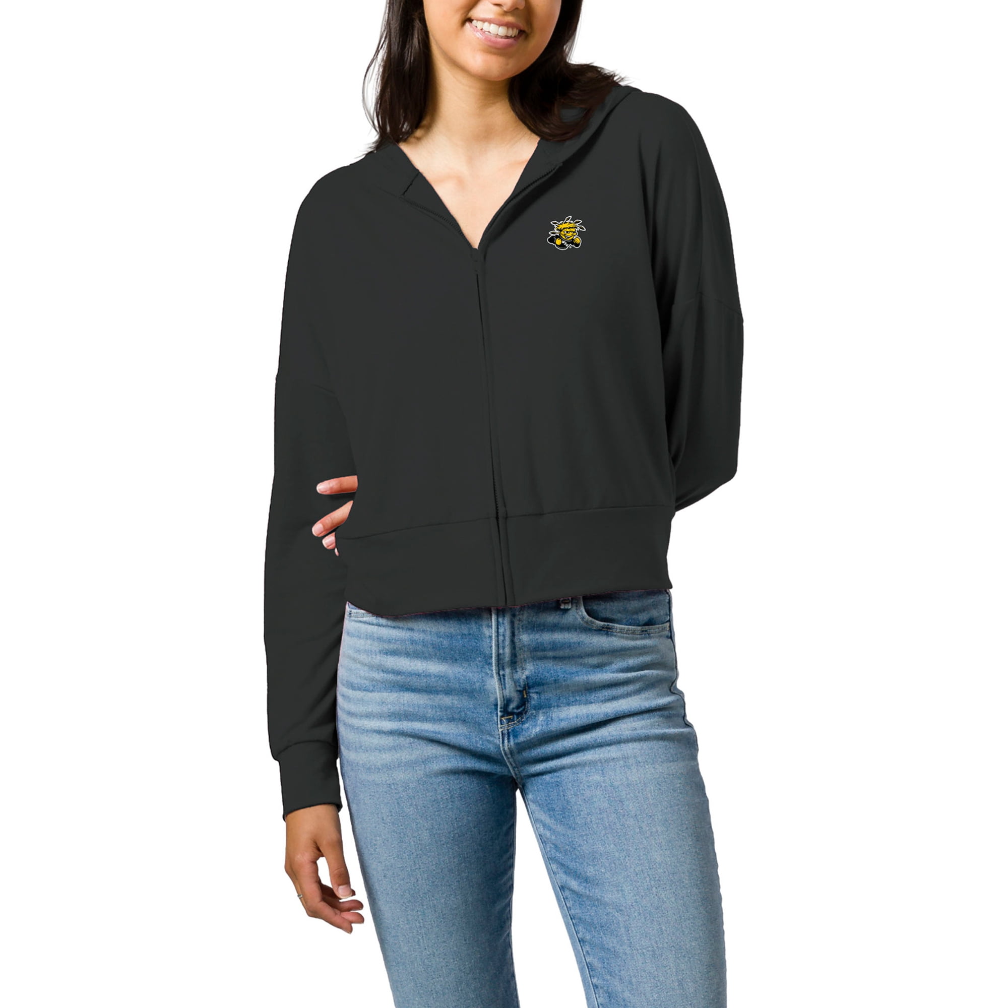 NCAA Arkansas Razorbacks Women's Cropped Campus Hoodie - Charcoal, Size Large, Burnout Fleece