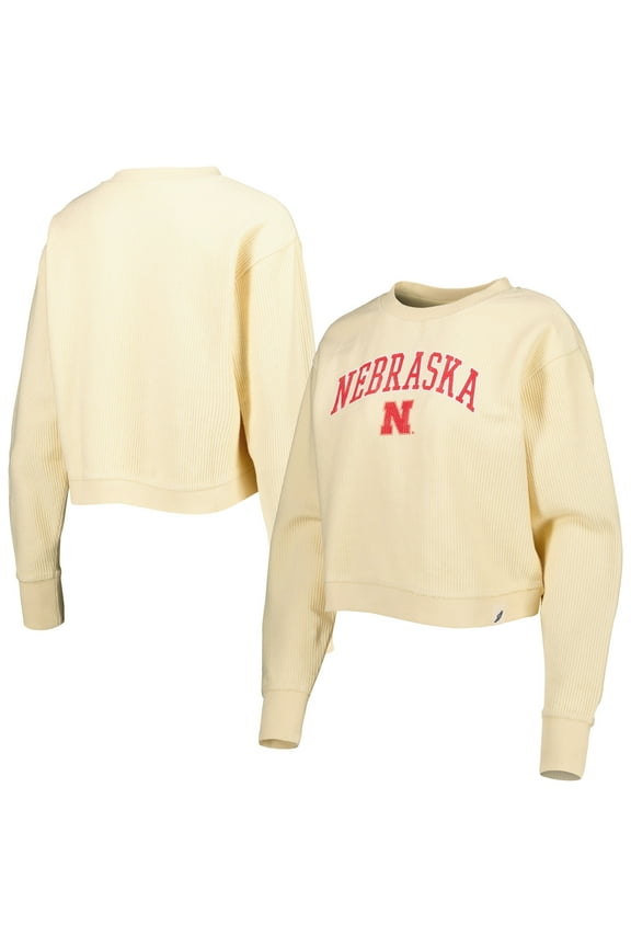 Women's League Collegiate Wear Cream Nebraska Huskers Classic Campus Corded Timber Sweatshirt