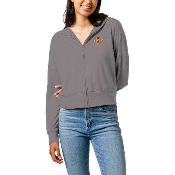 Women's League Collegiate Wear Gray Iowa State Cyclones All Day Midi Full-Zip Cropped Hoodie