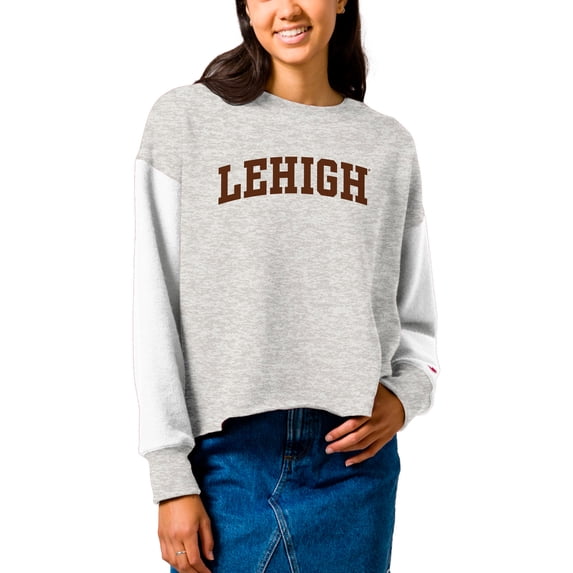 Women's League Collegiate Wear Gray Lehigh Mountain Hawks Reverse Fleece Cropped Pullover Sweatshirt