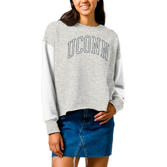 Women's League Collegiate Wear Gray UConn Huskies Reverse Fleece Cropped Pullover Sweatshirt