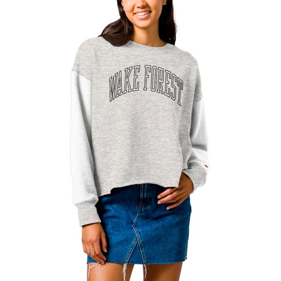 Women's League Collegiate Wear  Gray Wake Forest Demon Deacons Reverse Fleece Cropped Pullover Sweatshirt