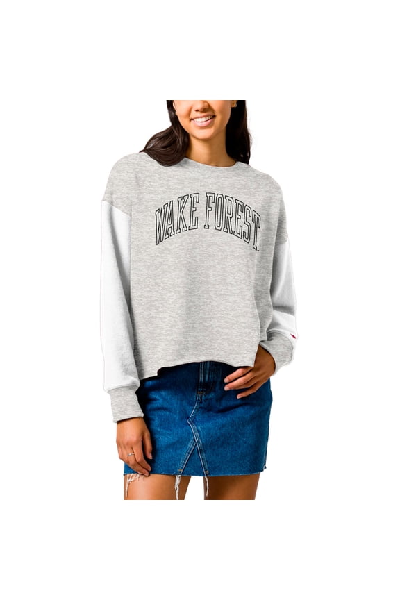 Women's League Collegiate Wear  Gray Wake Forest Demon Deacons Reverse Fleece Cropped Pullover Sweatshirt