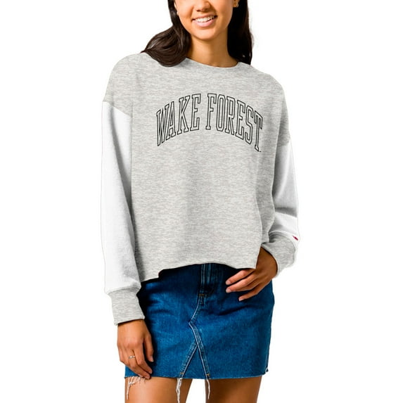 Women's League Collegiate Wear Gray Wake Forest Demon Deacons Reverse Fleece Cropped Pullover Sweatshirt