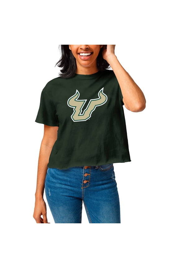 Women's League Collegiate Wear Green South Florida Bulls Clothesline Cropped T-Shirt