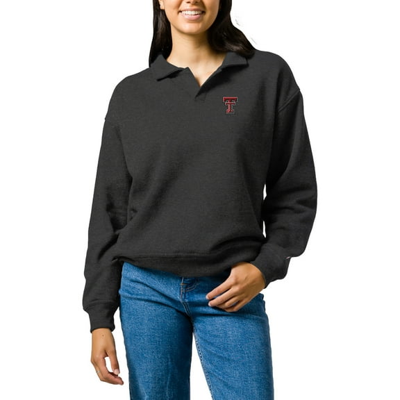 Women's League Collegiate Wear  Heather Charcoal Texas Tech Red Raiders Victory Springs Tri-Blend Collared Pullover