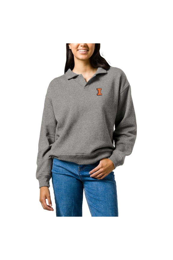 Women's League Collegiate Wear  Heather Gray Illinois Fighting Illini Victory Springs Tri-Blend Collared Pullover