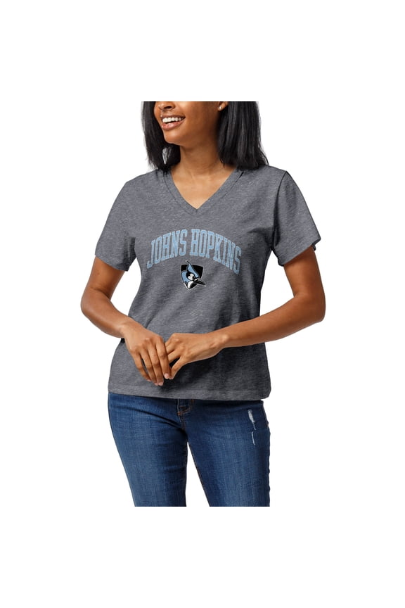 Women's League Collegiate Wear Heather Gray Johns Hopkins Blue Jays Intramural Boyfriend V-Neck T-Shirt