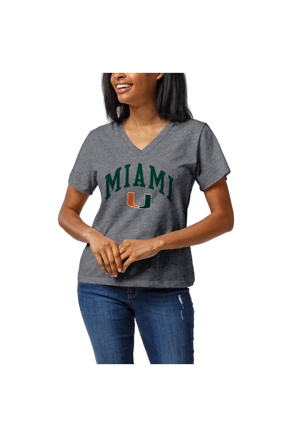 Women's League Collegiate Wear Heather Gray Miami Hurricanes Intramural Boyfriend V-Neck T-Shirt