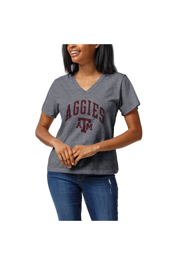 Women's League Collegiate Wear Heather Gray Texas A&M Aggies Intramural Boyfriend V-Neck T-Shirt