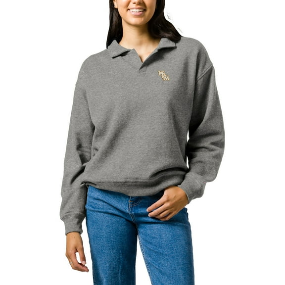 Women's League Collegiate Wear  Heather Gray William & Mary Tribe Victory Springs Tri-Blend Collared Pullover Sweatshirt